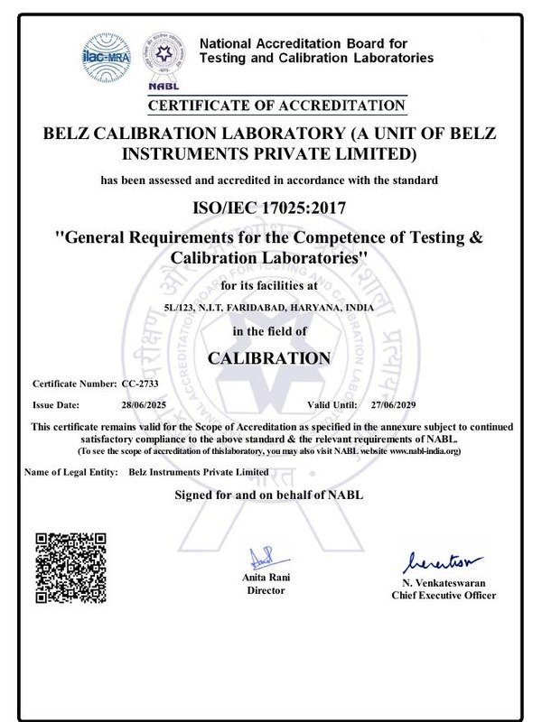 NABL certificate of accreditation CC-2733