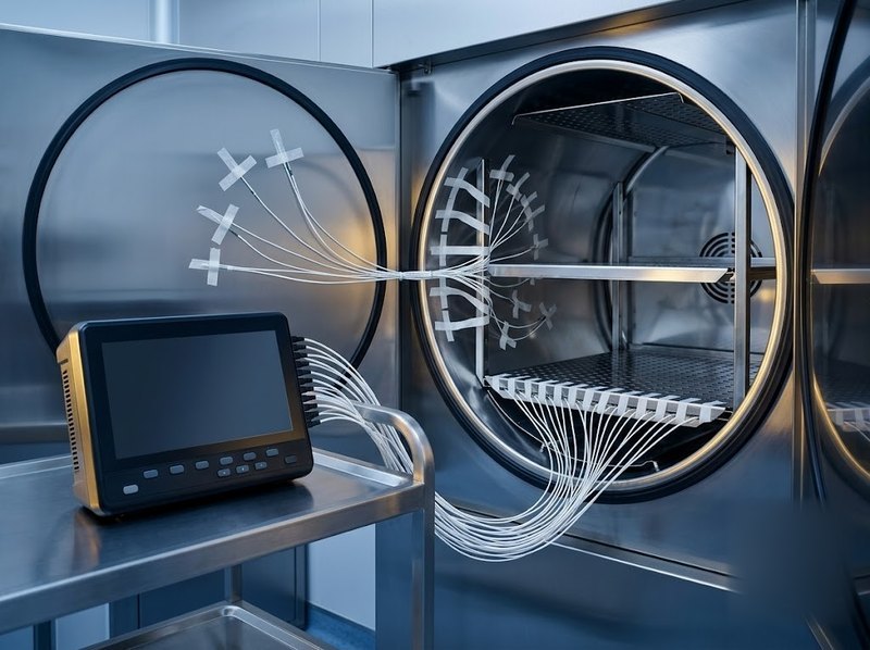 Autoclave chamber mapped with thermocouple sensors for validation
