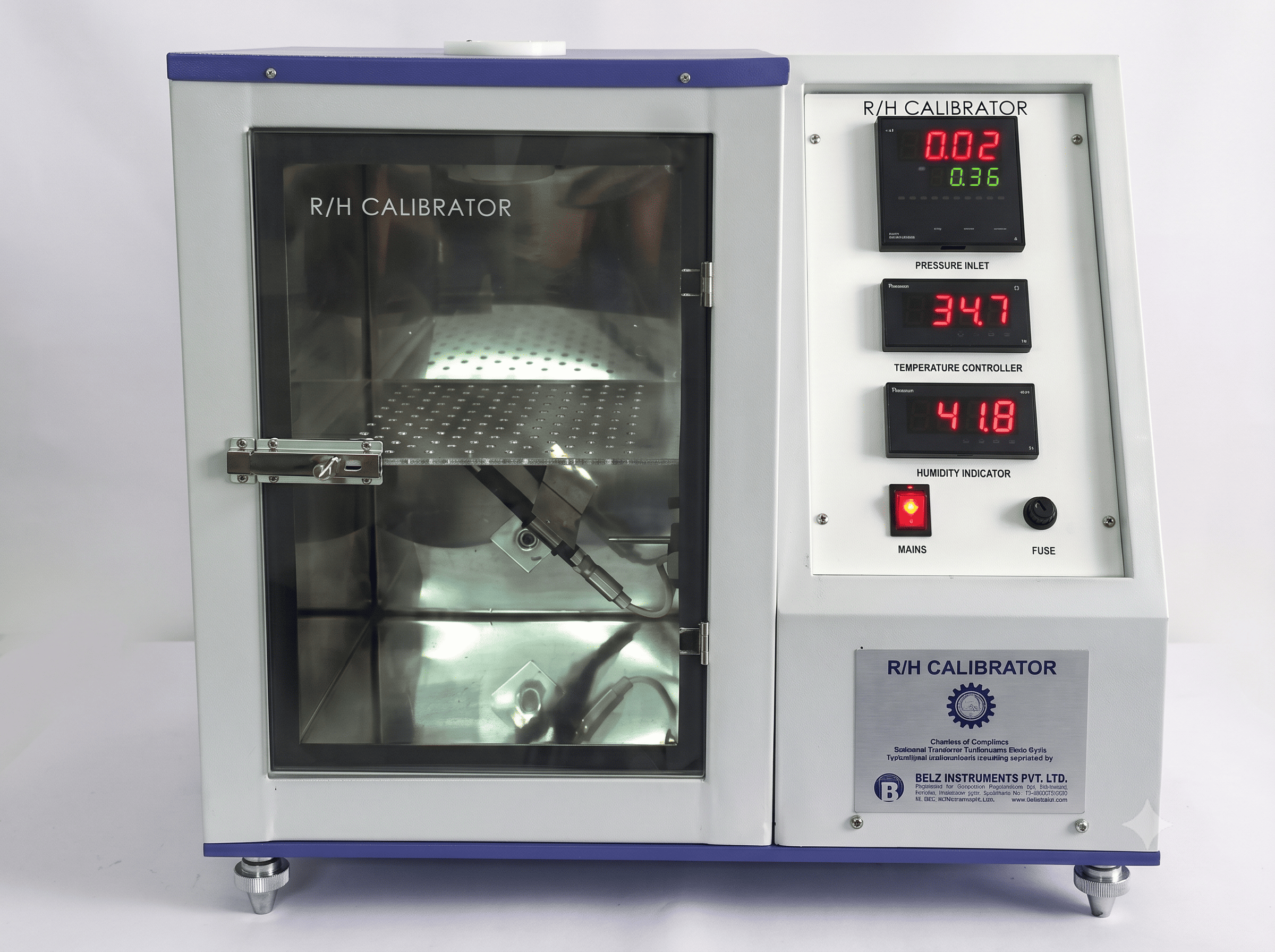 Portable RH Calibrator with a hygrometer probe inserted in its humidity chamber
